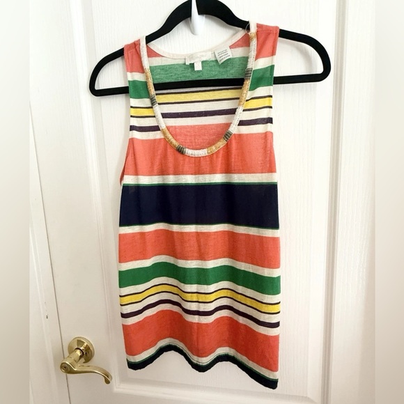 Miss Me Tops - Miss Me Women's Size S Multicolor Striped Beaded Scoop Neck Racerback Tank Top